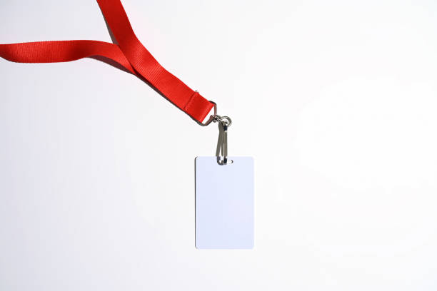 istock Red lanyard with blank badge isolated 1366871696