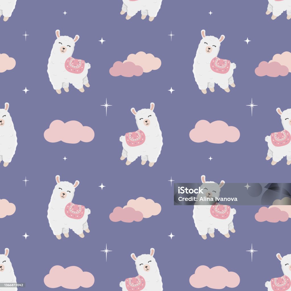 Llama Pattern Background Seamless Vector Pattern With Llama Stars And Clouds Baby Background For ...