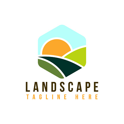 Landscape logo design illustration vector template on the hexagon shape. Vector illustration EPS.8 EPS.10