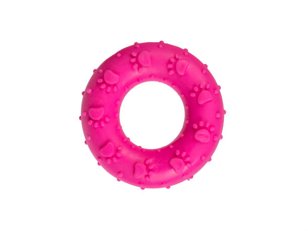 istock Rubber red circle toy for pet dogs. 1366884084