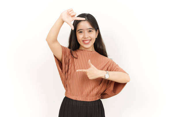 istock Make Frame With Hands Of Beautiful Asian Woman Isolated On White Background 1366891468
