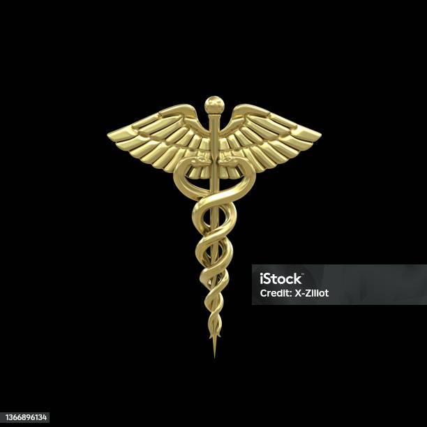 3d Gold Medicine Symbol Isolated On Black Background Stock Photo - Download Image Now