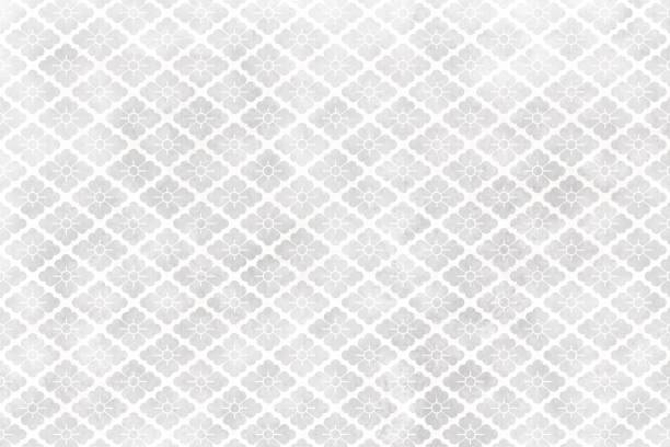 istock Japanese pattern background of silvery tortoiseshell flowers(Hanabishi) on a white background. Japanese paper style texture. Elegant and classic image. Hexagonal tiles. Traditional Japanese plant pattern 1366898607