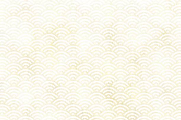 海、波、渦の概念を持つ伝統的な日本のパターン(精外は)の背景。ゴールドとホワイト。和紙風の質感。エレガントで豪華で豪華。 - 和紙点のイラスト素材／クリップアート素材／マンガ素材／アイコン素材