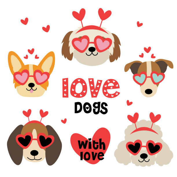 set of isolated  valentine dog heads part 2 set of isolated  valentine dog heads part 2 dog poodle pets cartoon stock illustrations