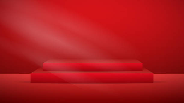istock Red Podium minimal abstract background , 3D stage podium display product , stand to show cosmetic products ,illustration 3d Vector EPS 10 1366902174
