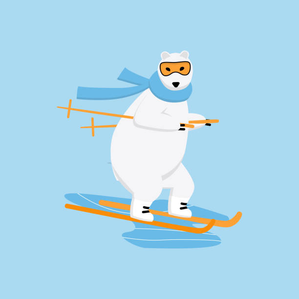 下り坂を通ってホッキョクグマアルペンスキー。極端な外の冬のスポーツの概念 - skiing ski winter sport freestyle skiing点のイラスト素材／クリップアート素材／マンガ素材／アイコン素材