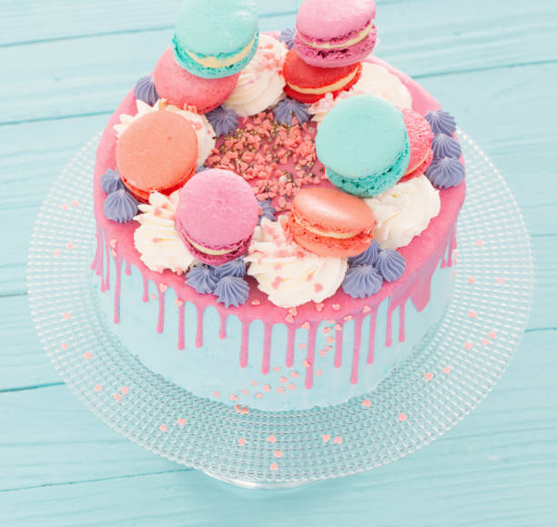 blue and pink cake on blue wooden backgound