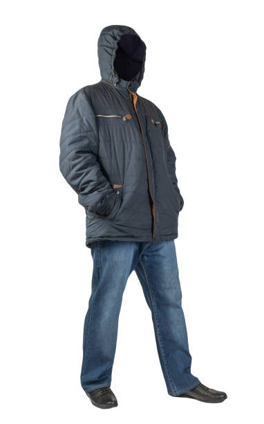 istock dark blue jeans, black leather shoes, jacket isolated on white background. 1366904278