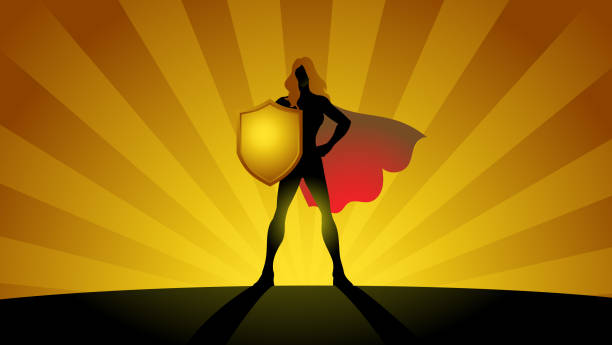 istock Vector Female Superhero with Shield in Silhouette Stock Illustration 1366905372