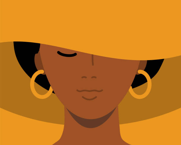 bildbanksillustrationer, clip art samt tecknat material och ikoner med elegant portrait of african american woman in a posh hat with wide brims - örhänge