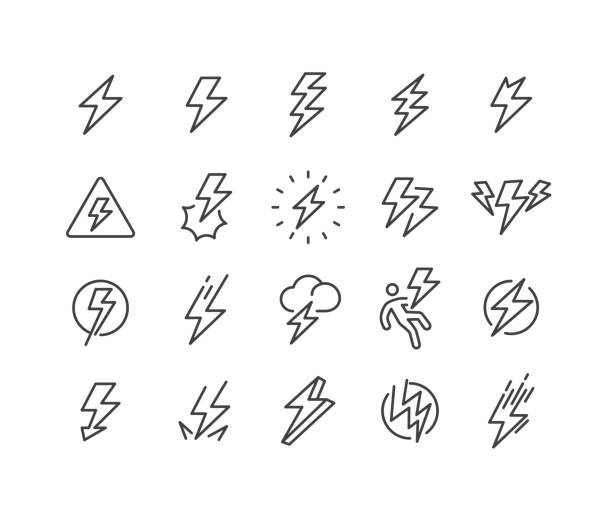 stockillustraties, clipart, cartoons en iconen met thunder icons - classic line series - bliksem