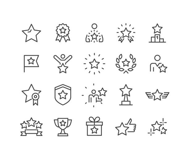 иконки star award - серия классических линий - выигрывать stock illustrations