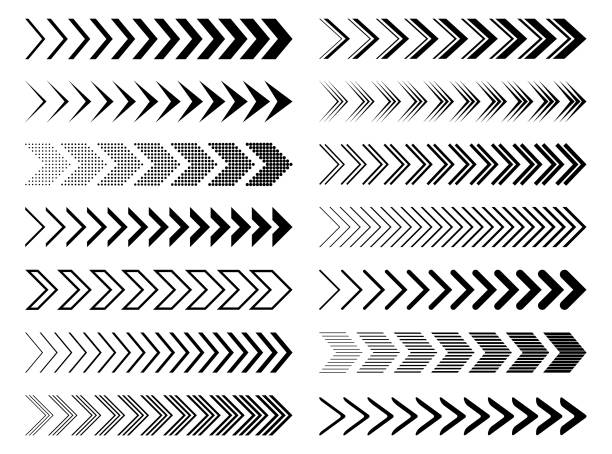 Arrows Set of arrows. Vector design elements, different shapes. road chevron warning signs stock illustrations