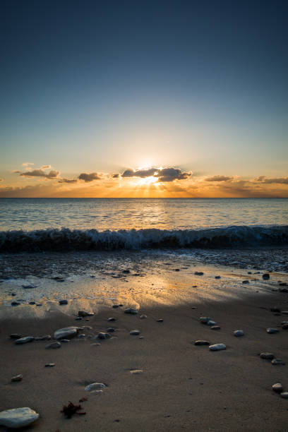 istock Perfect seascape view from a beach at sunset 1366911841
