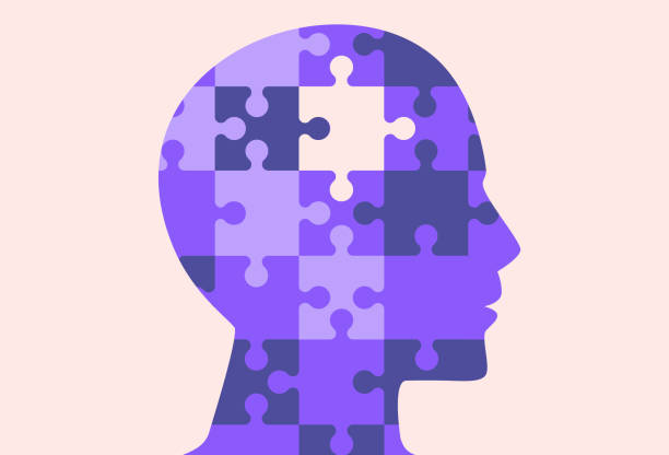sylwetka układanki ludzkiej głowy z układanki ma przestrzeń. ilustracja o ludziach tracących pamięć, alzheimer, demencja. - alzheimer stock illustrations