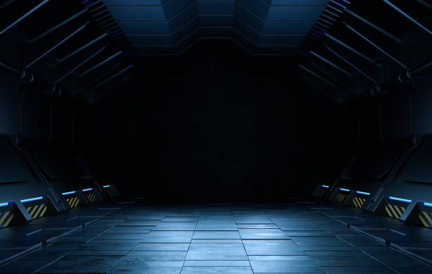 istock Empty dark room, Modern Futuristic Sci Fi Background. 3D illustration 1366915873