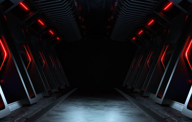 istock Empty dark room, Modern Futuristic Sci Fi Background. 3D illustration 1366915963