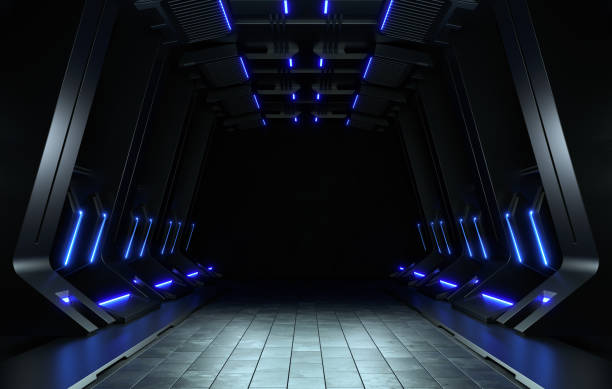 istock Empty dark room, Modern Futuristic Sci Fi Background. 3D illustration 1366916488