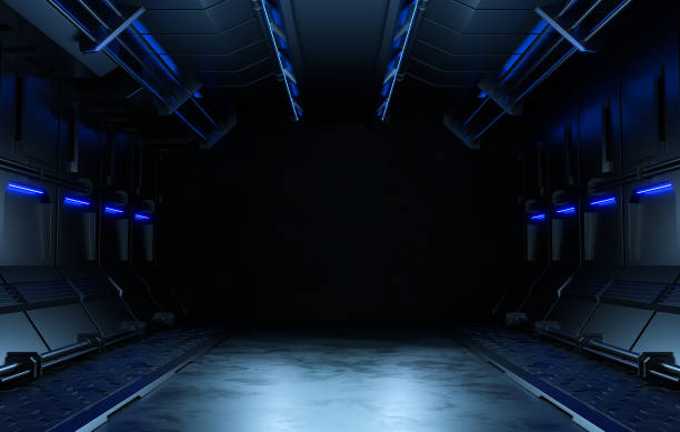 istock Empty dark room, Modern Futuristic Sci Fi Background. 3D illustration 1366916508