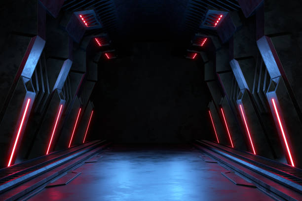 istock Empty dark room, Modern Futuristic Sci Fi Background. 3D illustration 1366916651