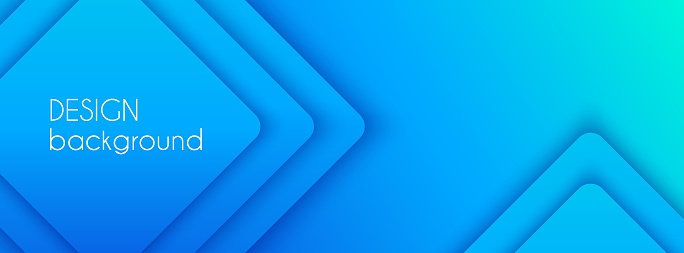 Blue gradient vector long banner. Business minimal abstract background with 3D rhombus and copy space for text. Social media, facebook header, web baner