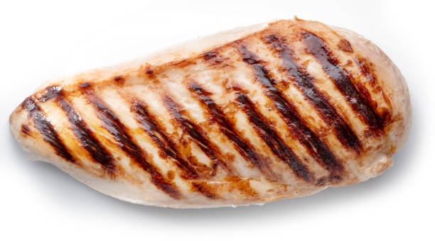 istock Grilled chicken fillet isolated on white background. 1366923087