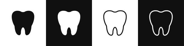 illustrazioni stock, clip art, cartoni animati e icone di tendenza di set di icone dei denti. odontoiatria. trattamento dentale in una clinica dentale. illustrazione vettoriale - denti