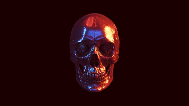 istock Skull Human Silver Reflection Blue Red Orange Light Sci Fi Halloween Skeleton Jaw 1366924488