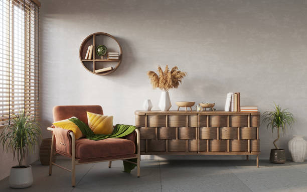 istock Living room interior compositi on wall background. Interior mockup, 3d render 1366924590