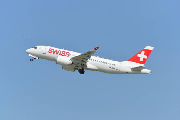 Swiss Airlines Jetliner Taking Off stock photo