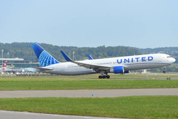 United Airlines Airliner Taking Off stock photo