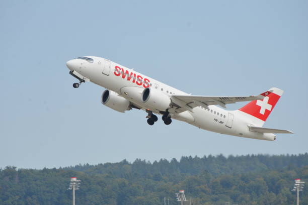 Swiss Airlines Jetliner Taking Off stock photo