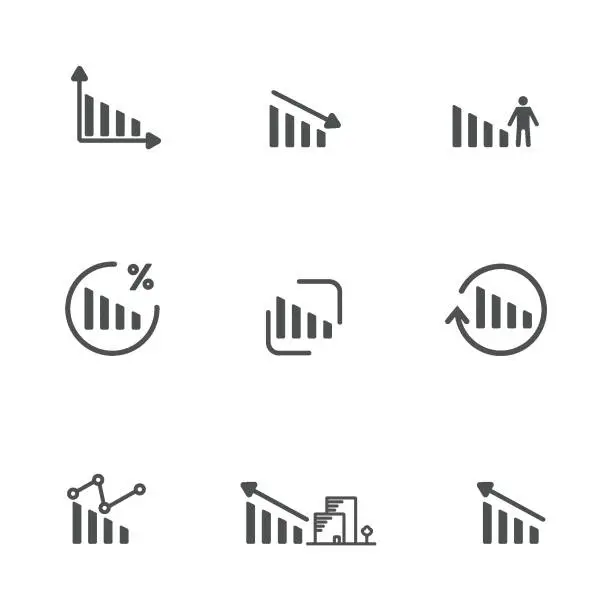 Vector illustration of A set of icons on the theme of rising real estate prices. Price growth pictogram