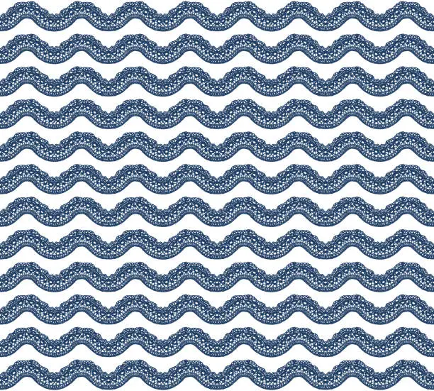 Vector illustration of Lace ornamental seamless pattern. Sea bleu marine stripes, geometrical horizontal lines. White easy editable color background. Vector