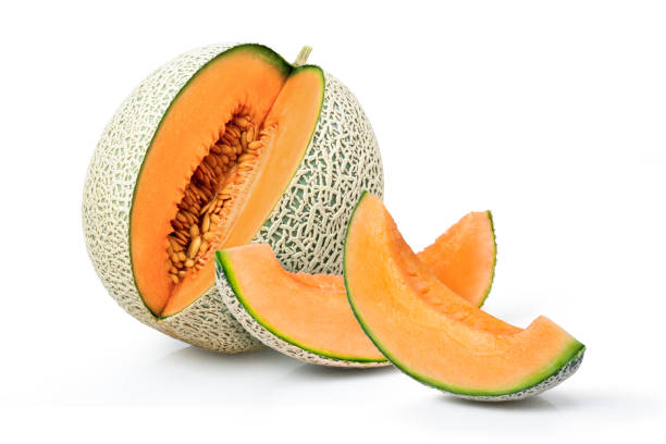 istock Melon or cantaloupe (Cucumis melo) with cut slices isolated on white background 1366928762