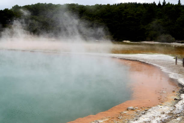 Close-up at the bright lake colours at Geothermal park near Rotorua, New Zealand