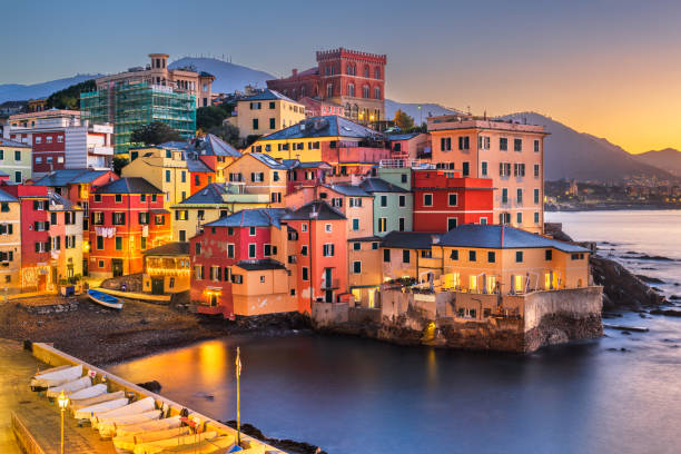 Boccadasse, Genoa, Italy at Dawn stock photo