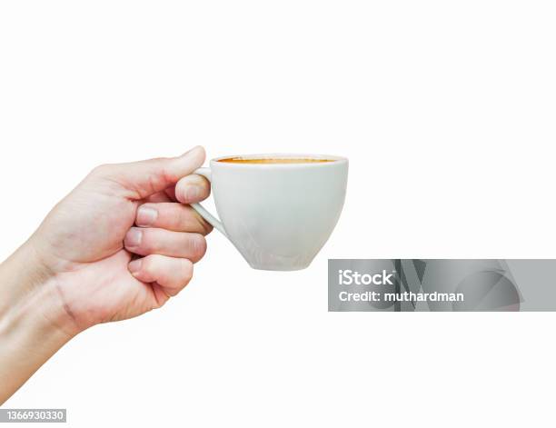 Hot Coffee Cup In Hand Isolated On White Background Stock Photo - Download Image Now
