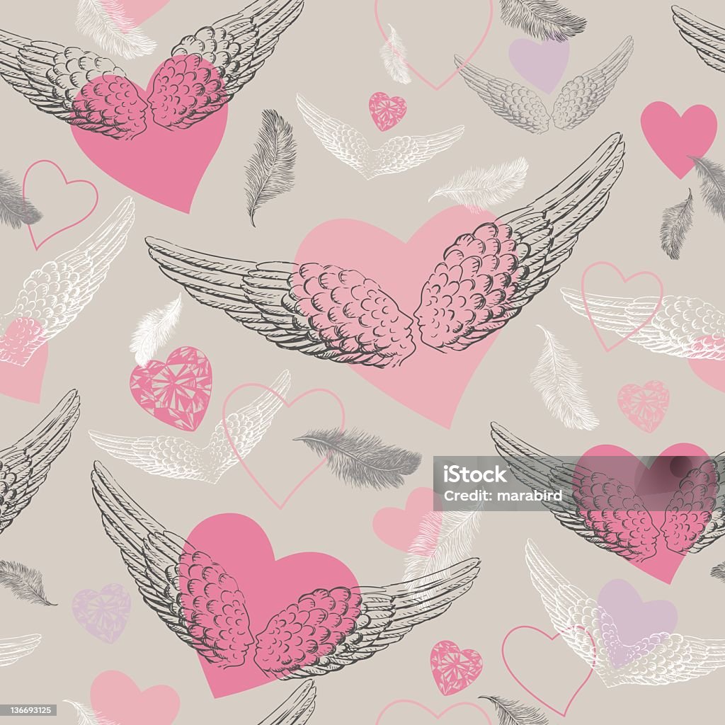 Seamless pattern of wings Hand drawn illustration as a vector rendering. Seamless background. Sketch stock vector