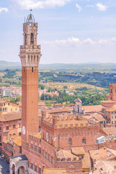 A view from Facciatone A panoramic view of Piazza del Campo in siena, from the facciatone torre del mangia stock pictures, royalty-free photos & images