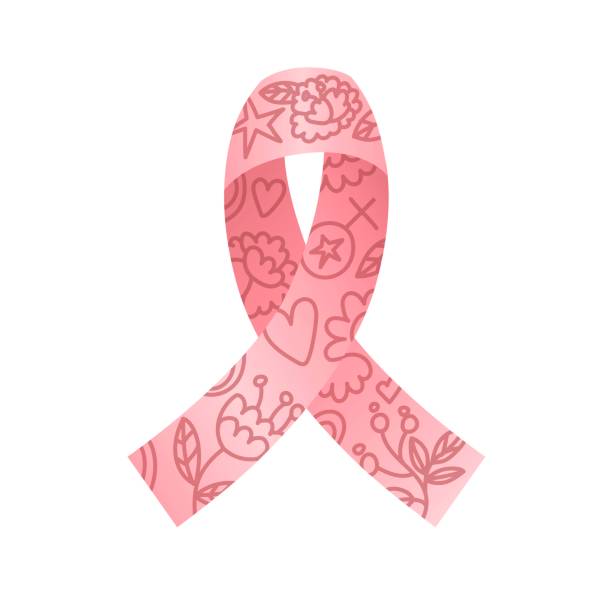 illustrations, cliparts, dessins animés et icônes de ruban rose décoré de fleurs, symbole de sensibilisation au cancer du sein. signe de combat et de protection contre la maladie. journée mondiale de lutte contre le sida le 1er décembre. style plat dans l’illustration vectorielle. - breast cancer awareness ribbon