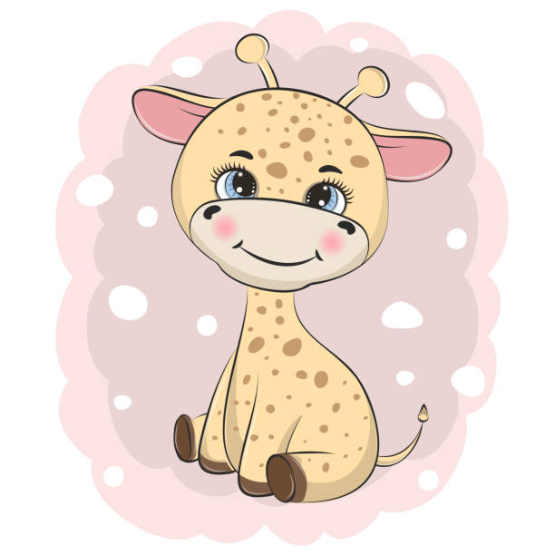 Cute cartoon smiling giraffe baby on a pink background. Cute cartoon smiling giraffe baby on a pink background. Vector illustration. giraffe calf stock illustrations