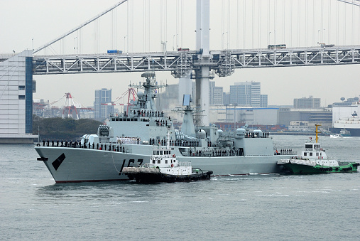 Tokyo, Japan - November 28, 2007:People's Liberation Army Navy PLANS Shenzhen (DDG-167), Type 051B Luhai-class destroyer.