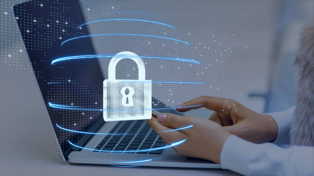 istock Privacy concept: Closed digital lock on digital background. 3D illustration. Protection of cyber security image. 1366937834