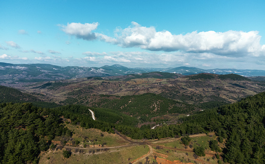 Aerial view of the hills at Canakkale Evciler village region