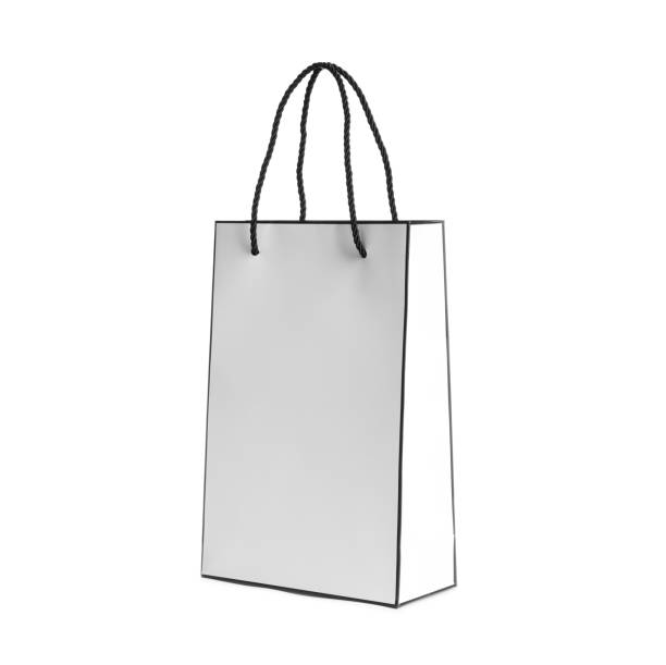 istock Stylish gift paper bag isolated on white 1366939239
