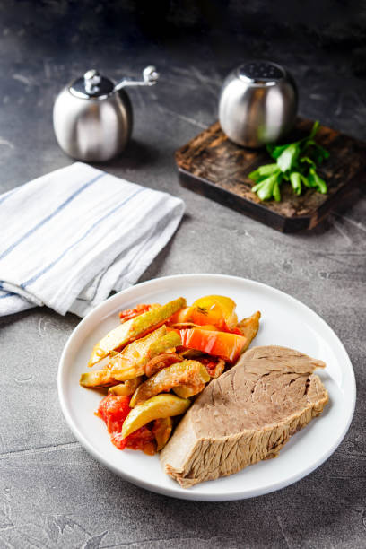 istock Dinner table with different dishes, set menu for nutritious healthy lunch in restaurant, business lunch 1366941725