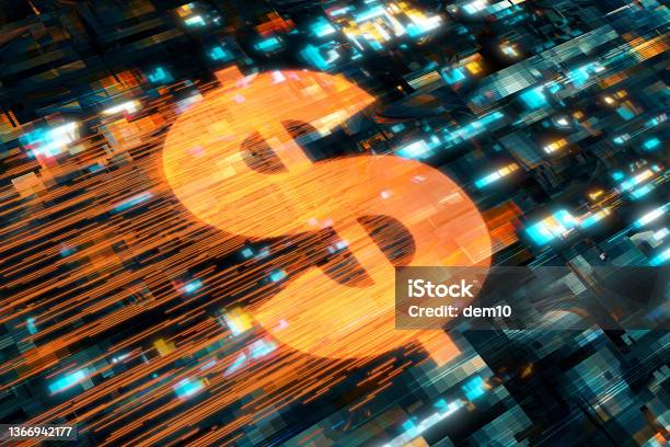 Dollar Sign Digital Money Transfer Or Cryptocurrency Mining Concept Stock Photo - Download Image Now