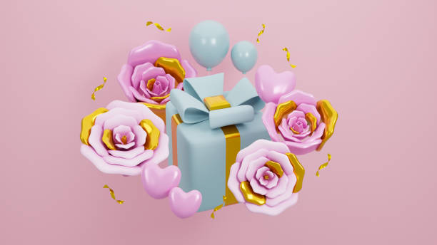 istock Happy Valentine's Day of gift box with rose on pink pastel background. 3d rendering 1366942425